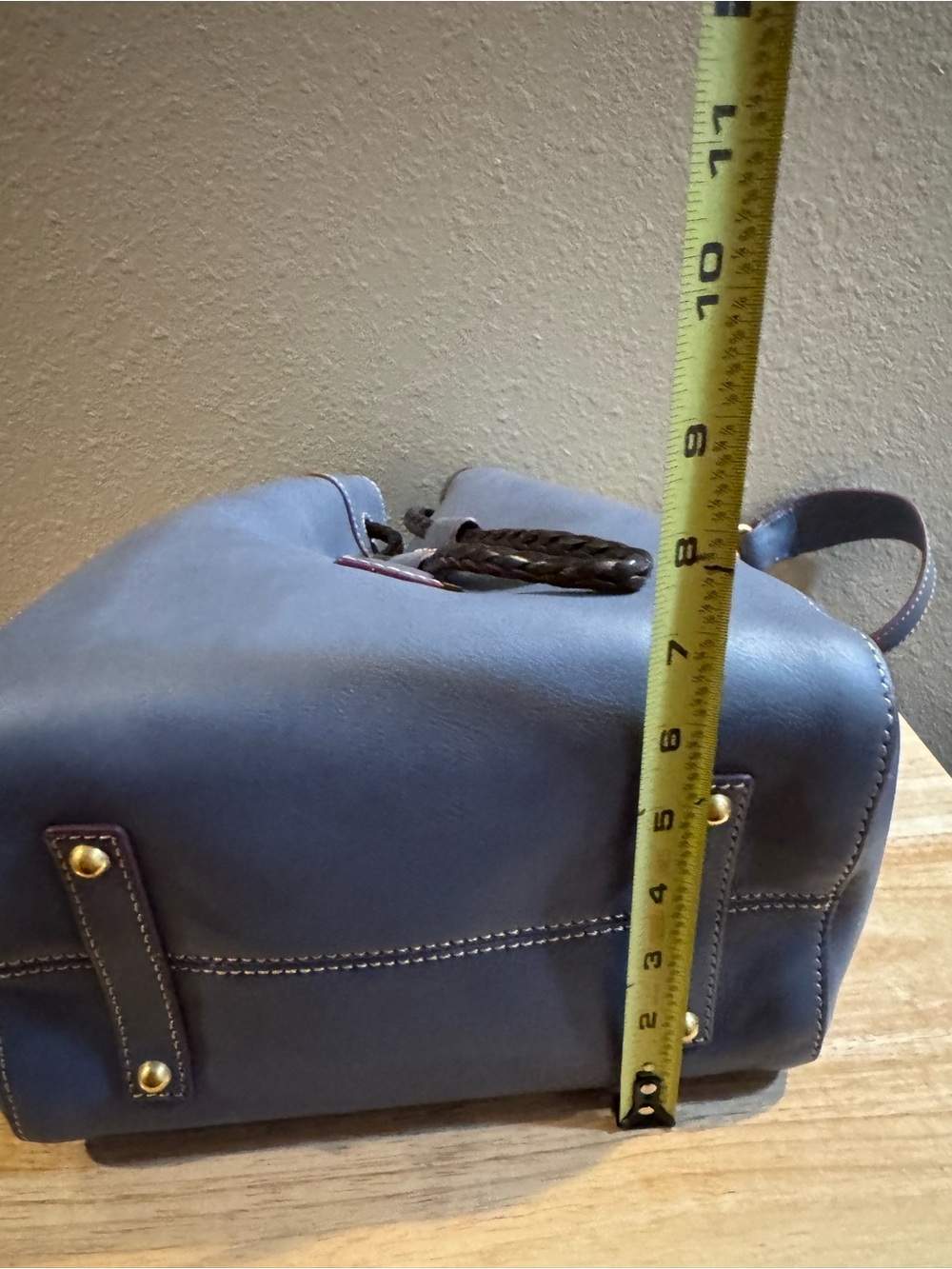 Dooney & Bourke Slate Blue Hattie Florentine Leather Drawstring Shoulder Bag - Picture 6 of 16